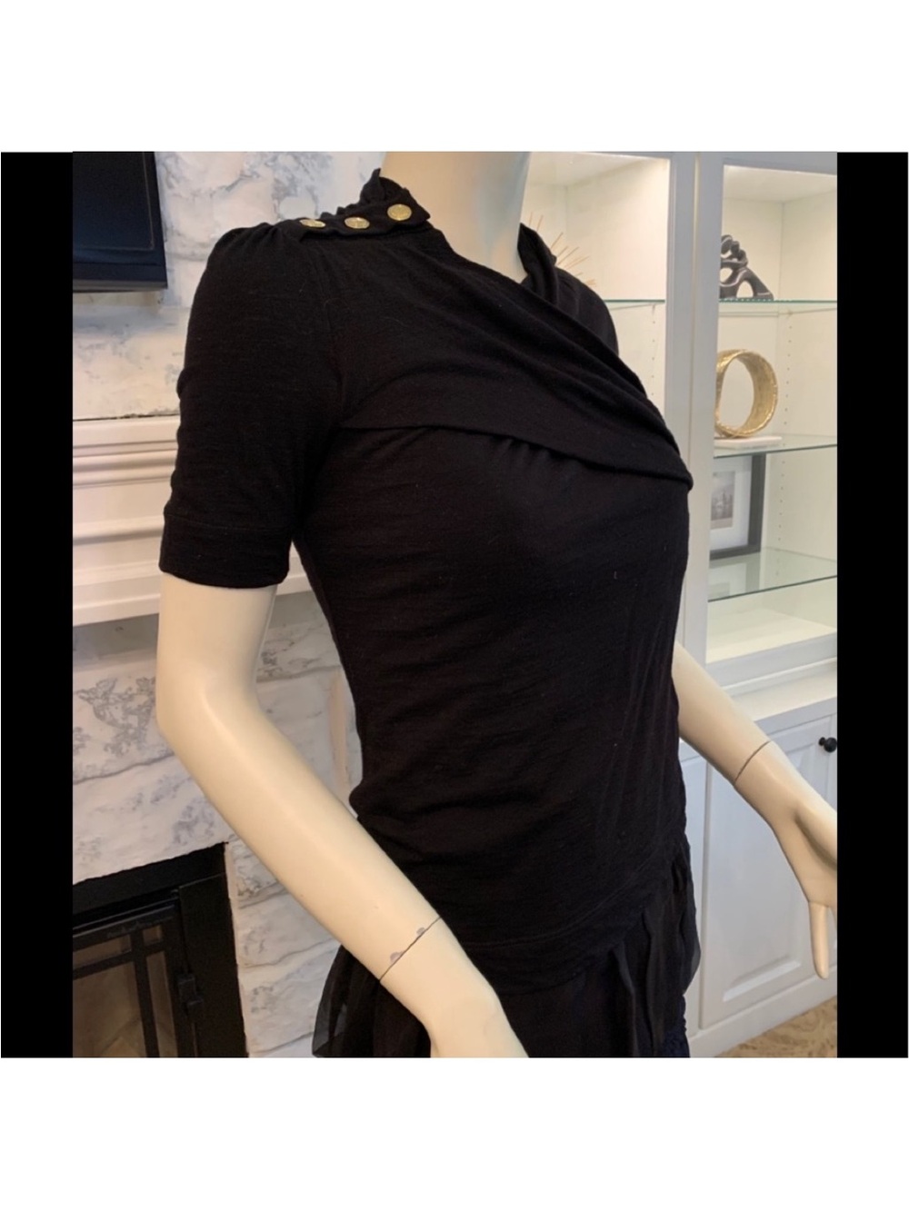 LOUIS VUITION Top Size S Women's Black Short-Sleeve Draped Neck Top
